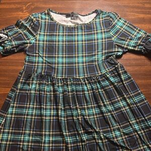 Vibe Plaid Kids Dress in Blue and Yellow